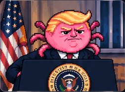 PARATRUMP at the presidential podium, beside an American flag.