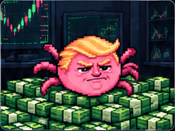 PARATRUMP surrounded by cash and trading monitors.